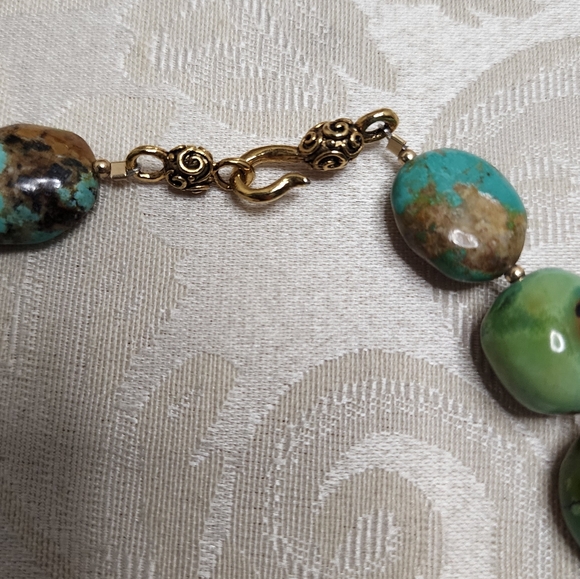 ARTISAN HEAVY TURQUOISE BRONZE NUGGET NECKLACE VINTAGE 80S GEMSTONE - Picture 7 of 11